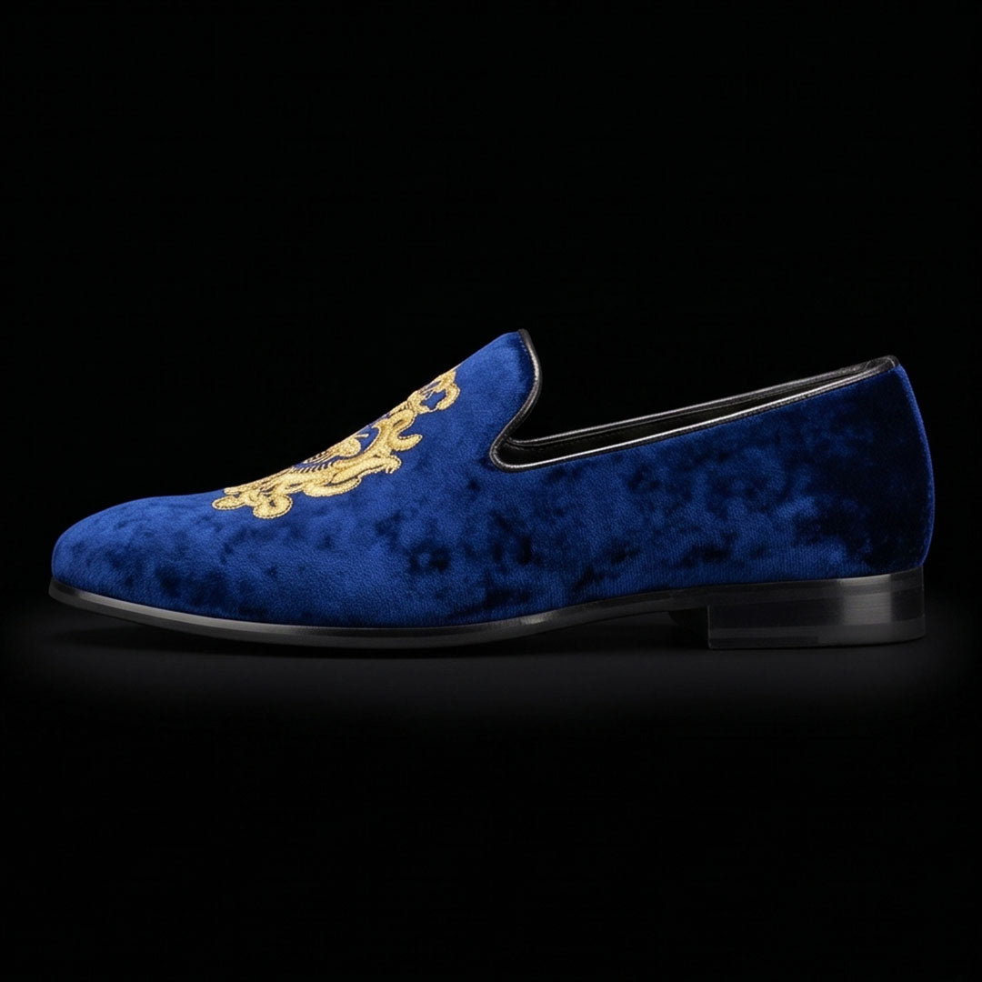 The Wader – Blue Embroidered Velvet Luxury Loafer | Leather Shoe