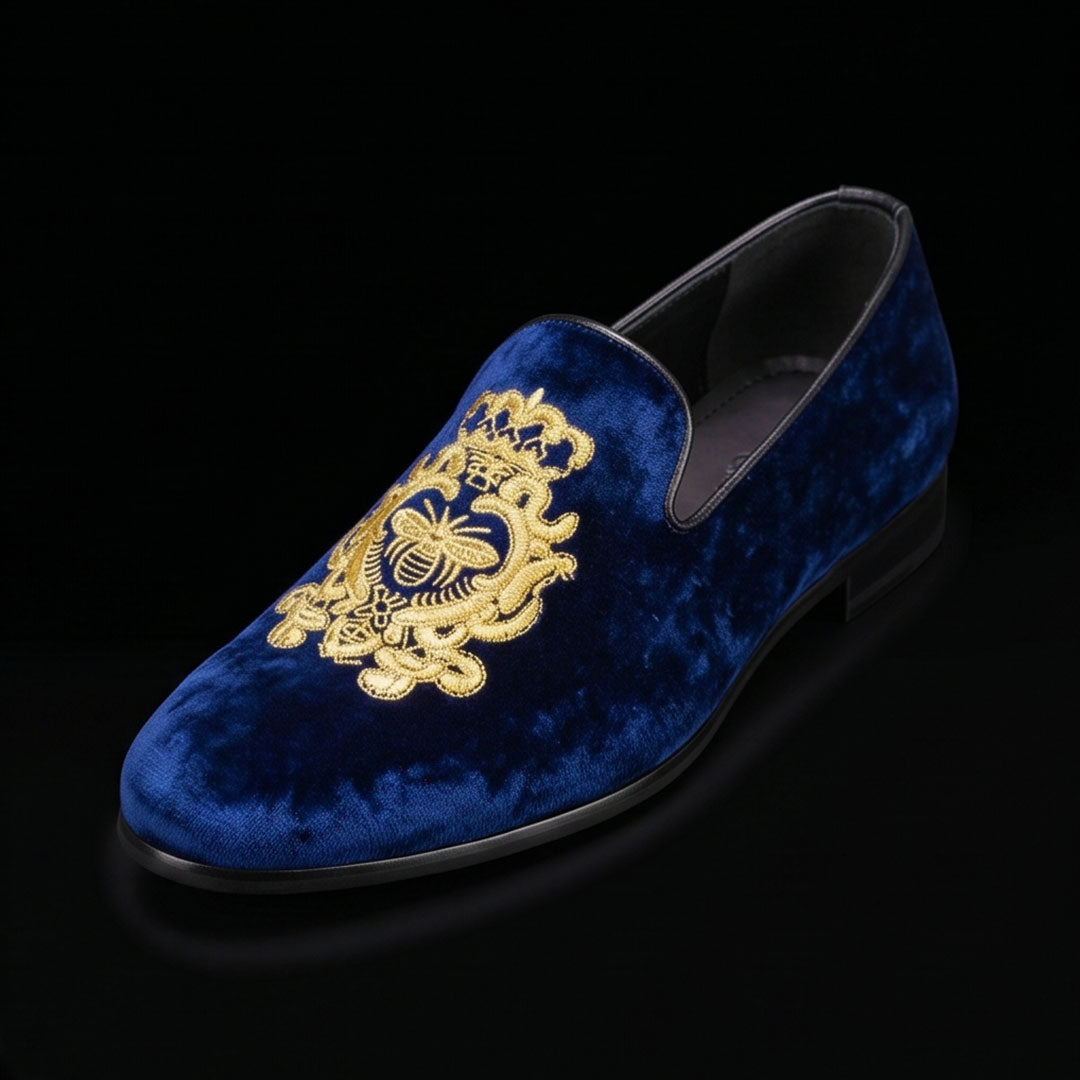 The Wader – Blue Embroidered Velvet Luxury Loafer | Leather Shoe