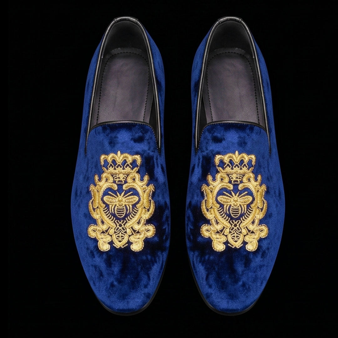The Wader – Blue Embroidered Velvet Luxury Loafer | Leather Shoe