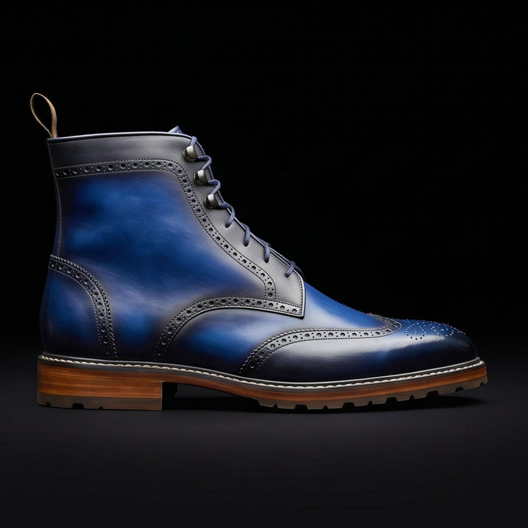 The Gibson – Blue Patina Wingtip Ankle Boots | Leather Shoe