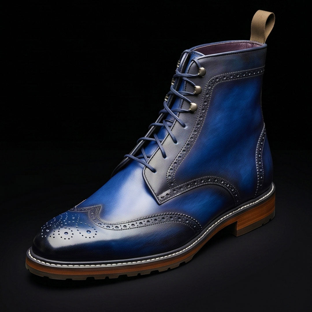 The Gibson – Blue Patina Wingtip Ankle Boots | Leather Shoe