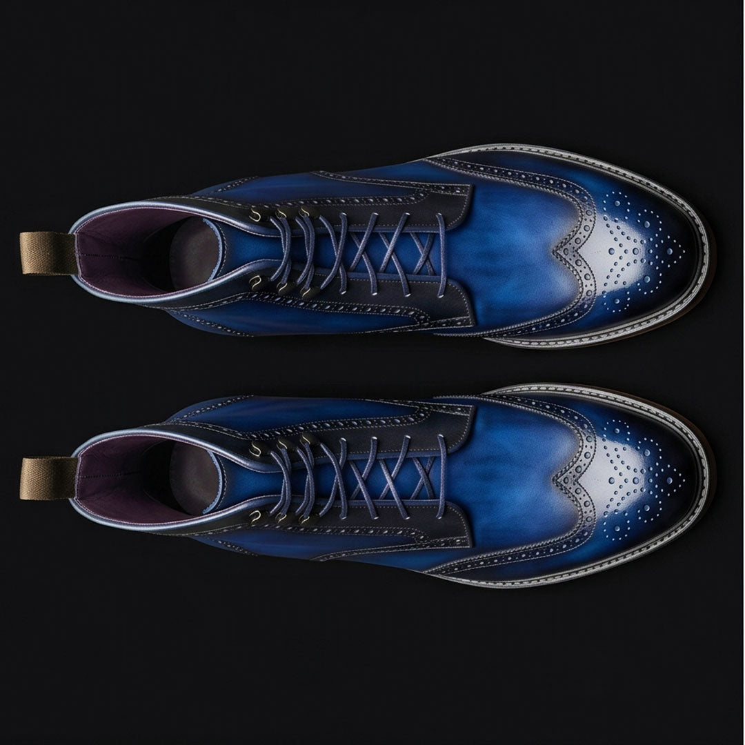 The Gibson – Blue Patina Wingtip Ankle Boots | Leather Shoe