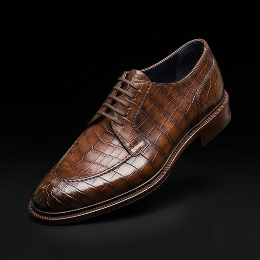The Buckle – Brown Alligator-Print Dress | Leather Shoe