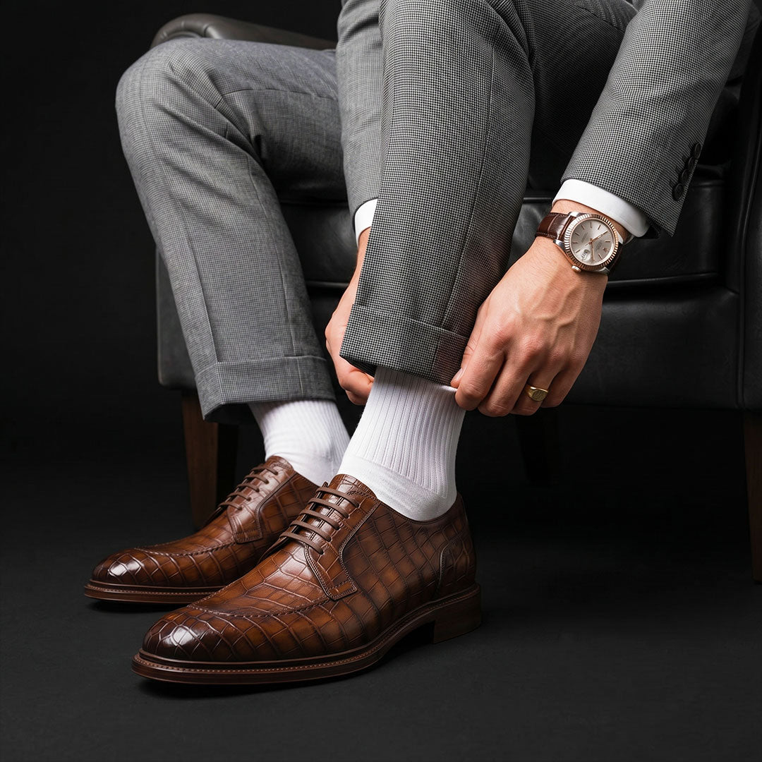 The Buckle – Brown Alligator-Print Dress | Leather Shoe