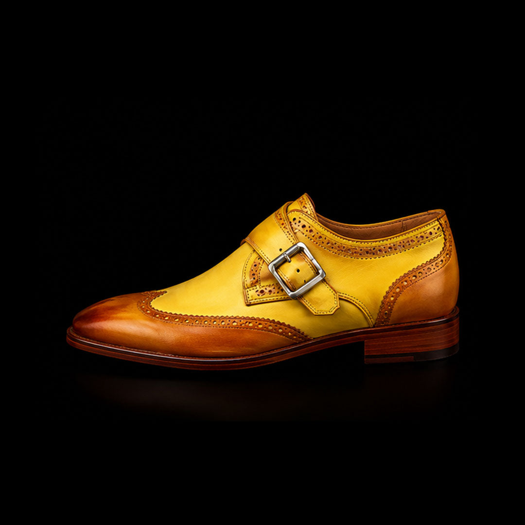The Mckay – Brown & Yellow Wingtip Single Monk | Leather Shoe