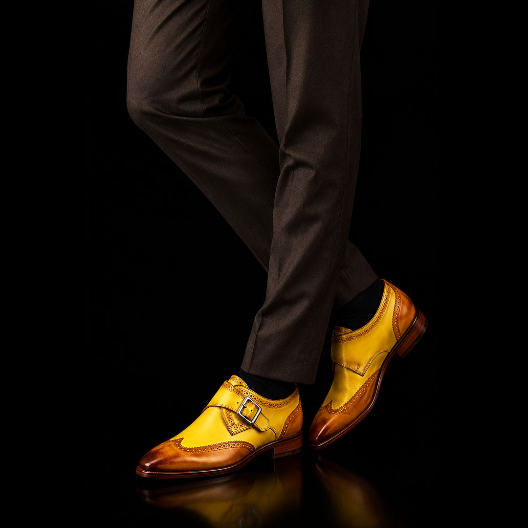 The Mckay – Brown & Yellow Wingtip Single Monk | Leather Shoe