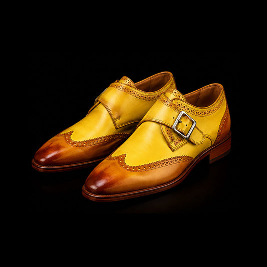 The Mckay – Brown & Yellow Wingtip Single Monk | Leather Shoe