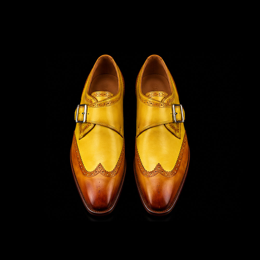 The Mckay – Brown & Yellow Wingtip Single Monk | Leather Shoe