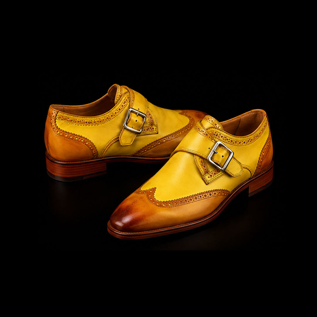 The Mckay – Brown & Yellow Wingtip Single Monk | Leather Shoe