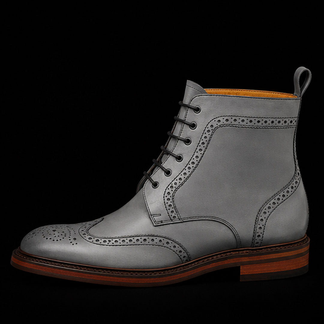 The Sheen – Grey Wingtip Ankle Boots | Leather Shoe