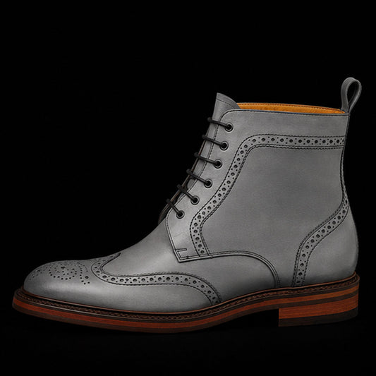 The Sheen – Grey Wingtip Ankle Boots | Leather Shoe