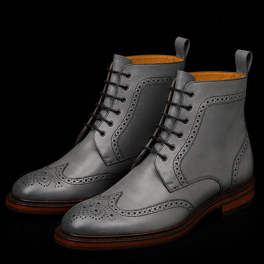 The Sheen – Grey Wingtip Ankle Boots | Leather Shoe