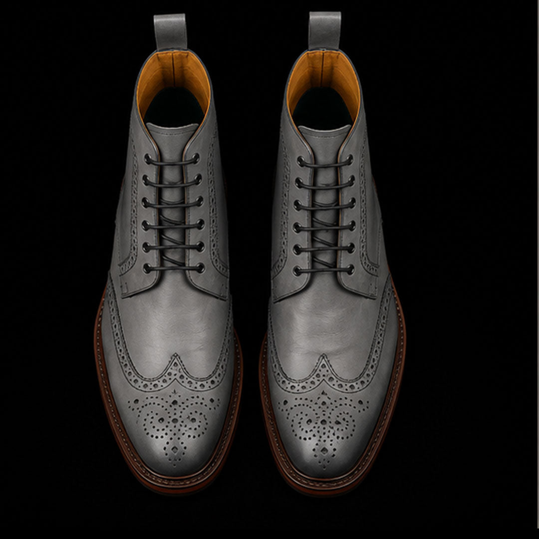 The Sheen – Grey Wingtip Ankle Boots | Leather Shoe