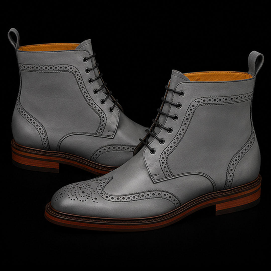 The Sheen – Grey Wingtip Ankle Boots | Leather Shoe