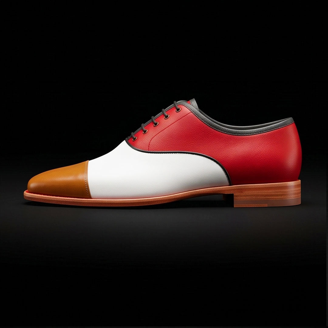 The Shank – Brown White & Red Tri-Tone Cap Toe | Leather Shoe