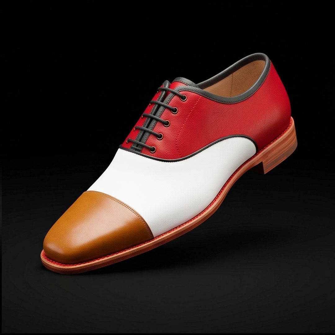 The Shank – Brown White & Red Tri-Tone Cap Toe | Leather Shoe