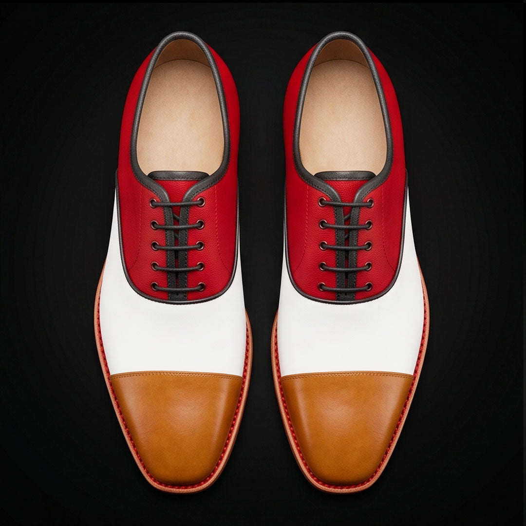 The Shank – Brown White & Red Tri-Tone Cap Toe | Leather Shoe