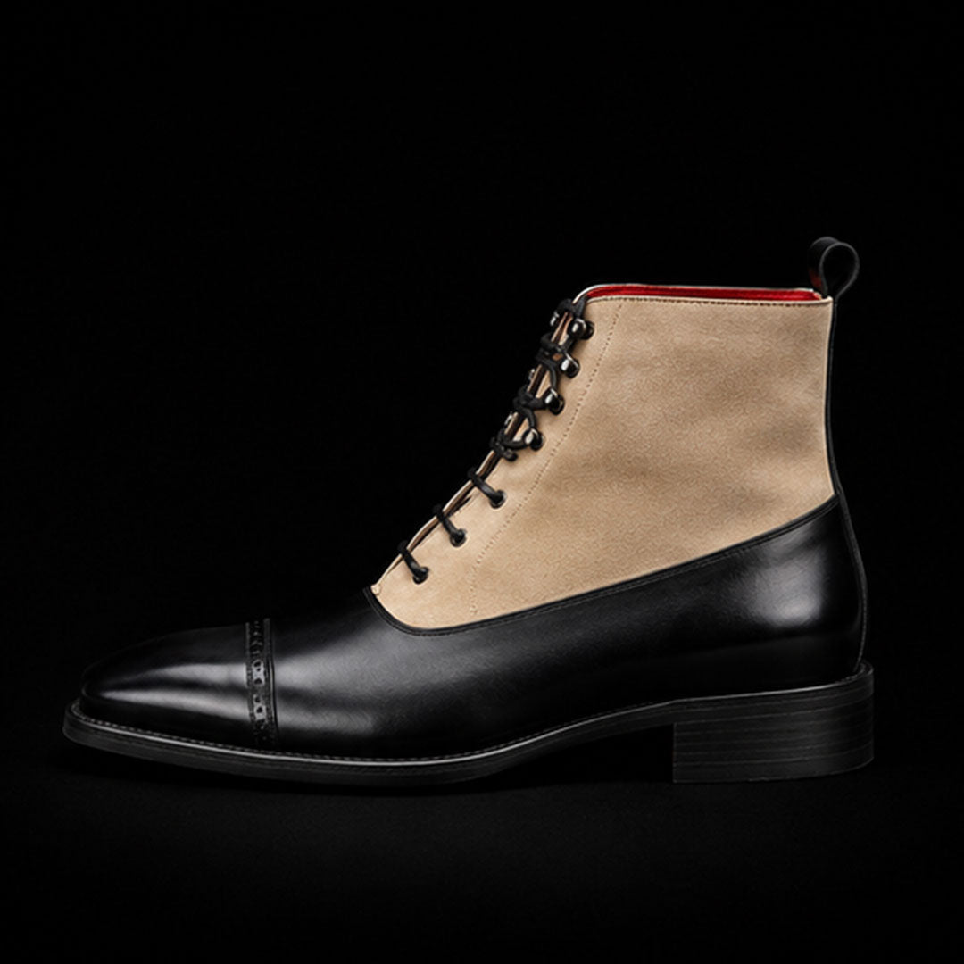 The Cordwain – Beige & Black Suede Ankle Dress Boots | Leather Shoe