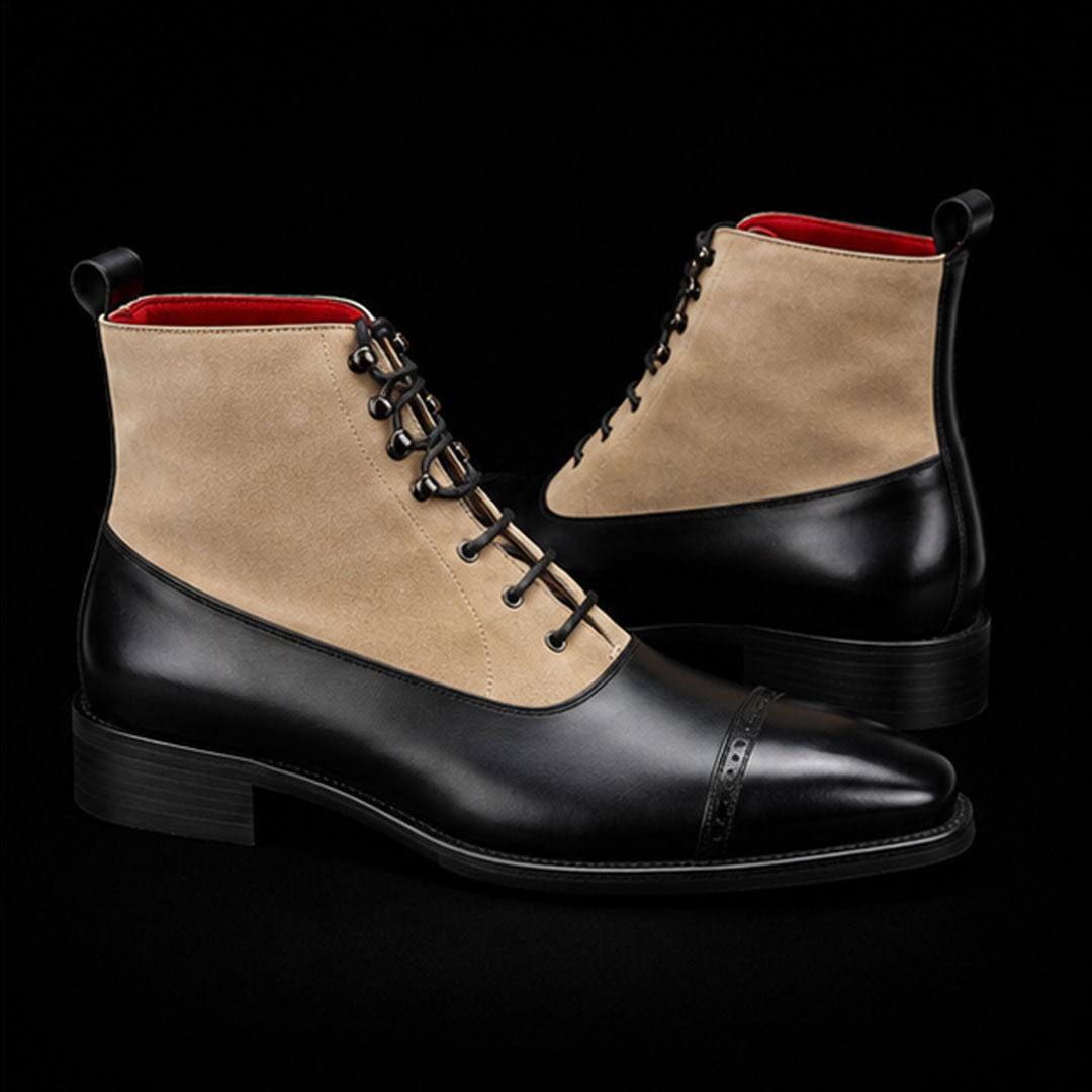 The Cordwain – Beige & Black Suede Ankle Dress Boots | Leather Shoe