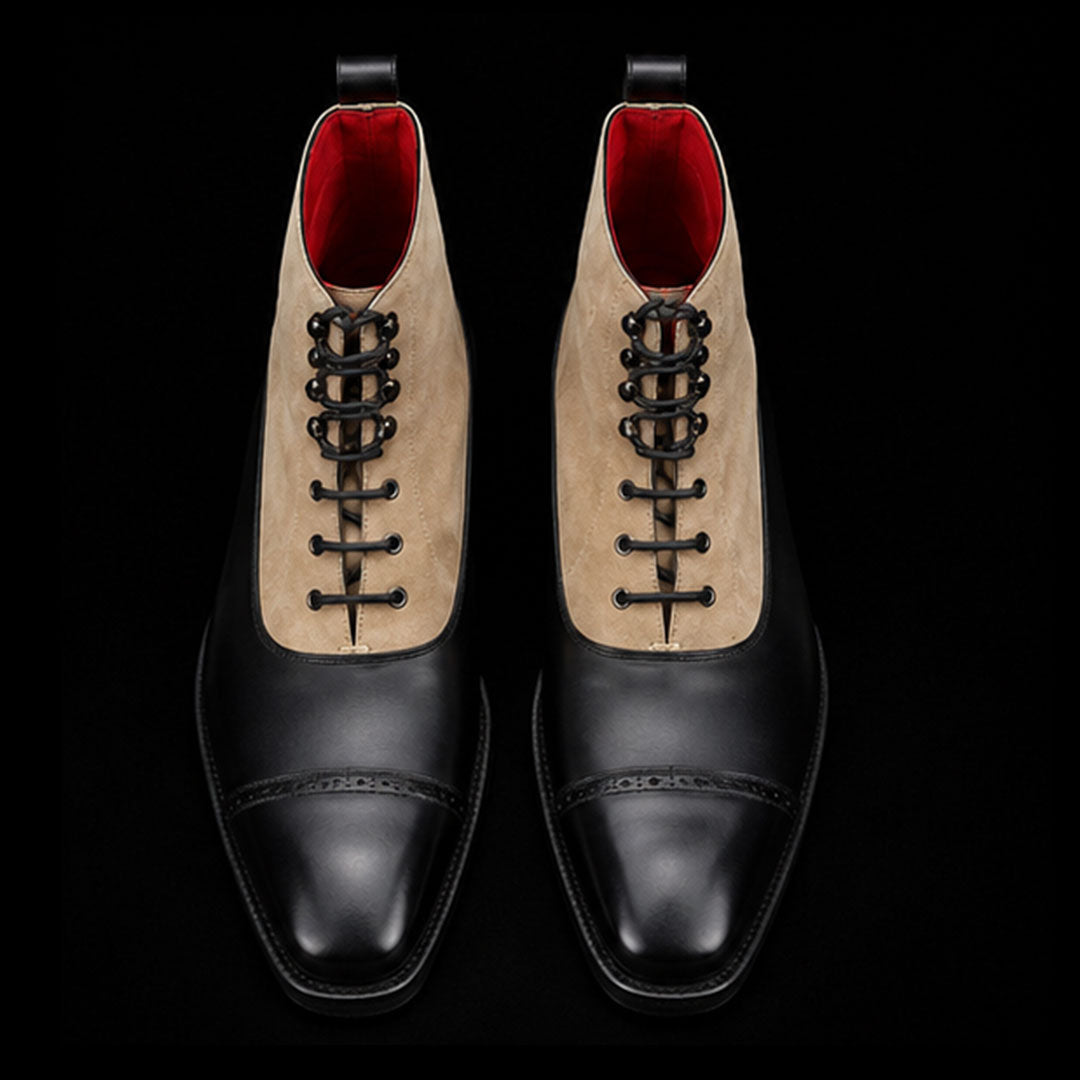 The Cordwain – Beige & Black Suede Ankle Dress Boots | Leather Shoe