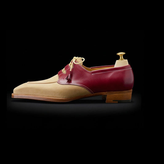 The Palermo – Beige & Burgundy Suede Dress | Leather Shoe