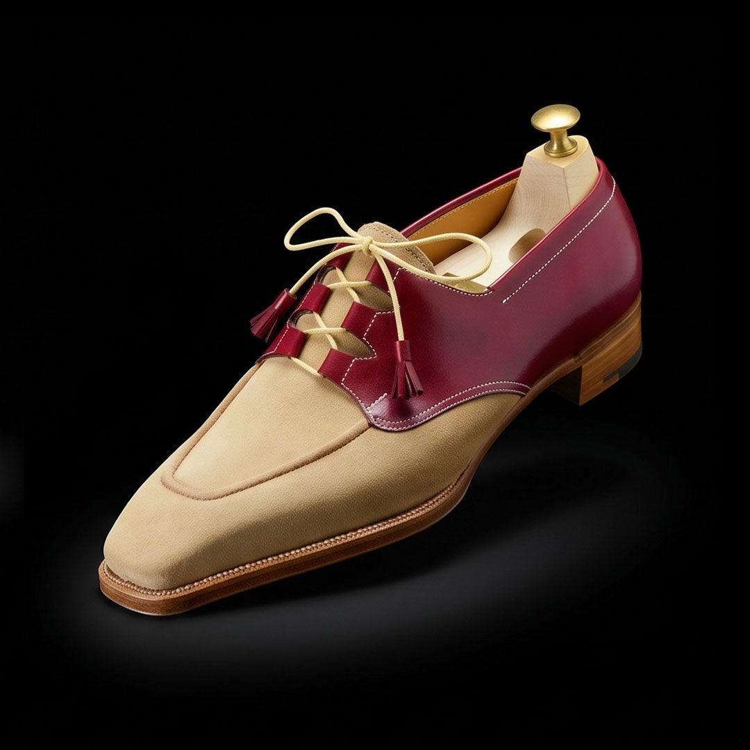 The Palermo – Beige & Burgundy Suede Dress | Leather Shoe