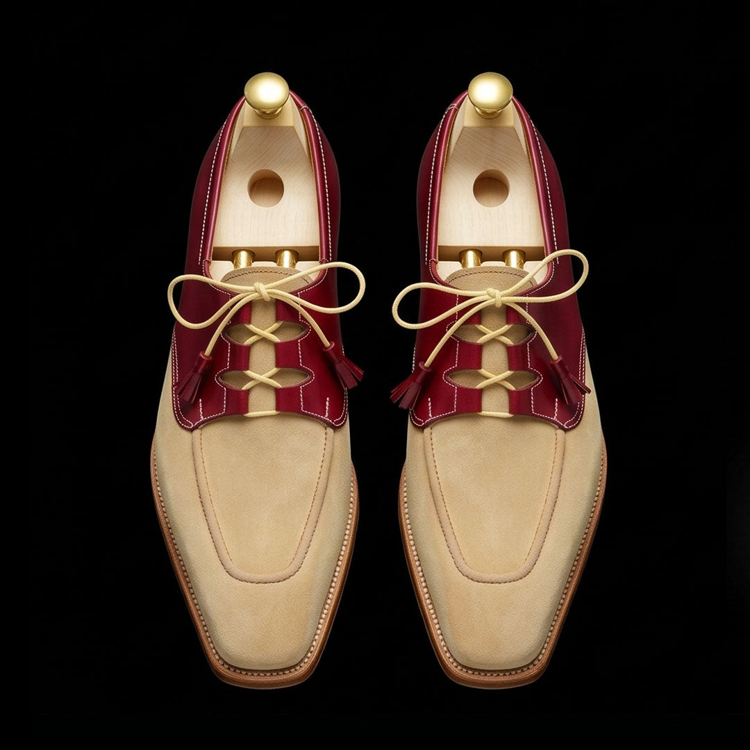 The Palermo – Beige & Burgundy Suede Dress | Leather Shoe