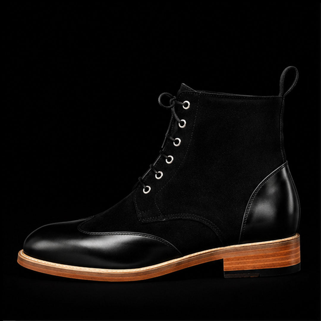 The Udine – Black Leather & Suede Casual Ankle Boots | Leather Shoe
