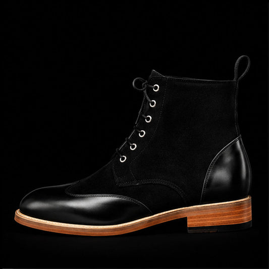 The Udine – Black Leather & Suede Casual Ankle Boots | Leather Shoe