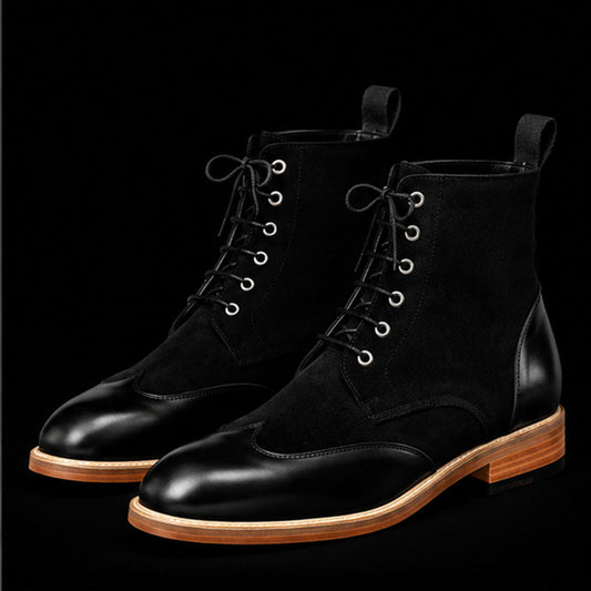 The Udine – Black Leather & Suede Casual Ankle Boots | Leather Shoe