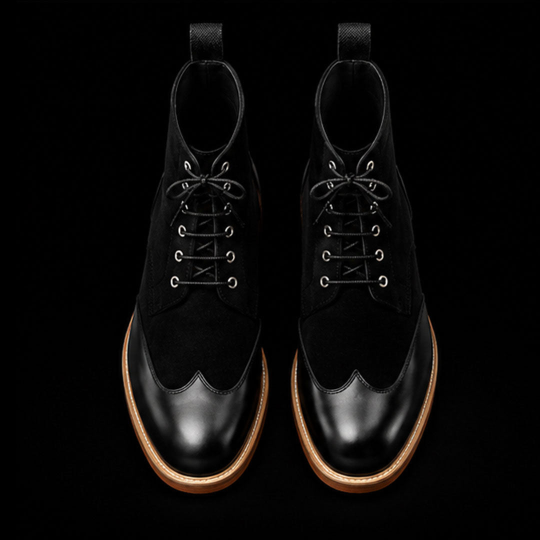 The Udine – Black Leather & Suede Casual Ankle Boots | Leather Shoe