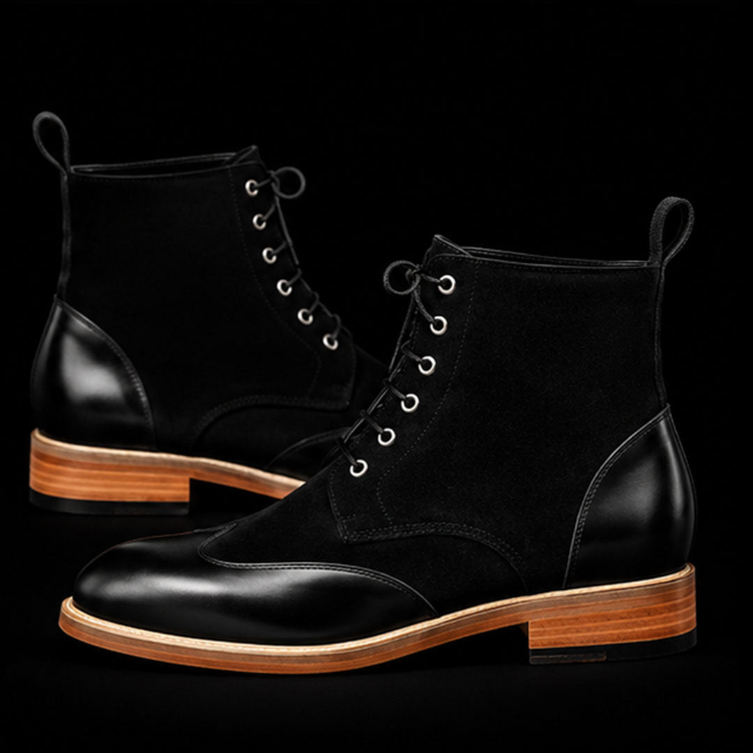 The Udine – Black Leather & Suede Casual Ankle Boots | Leather Shoe