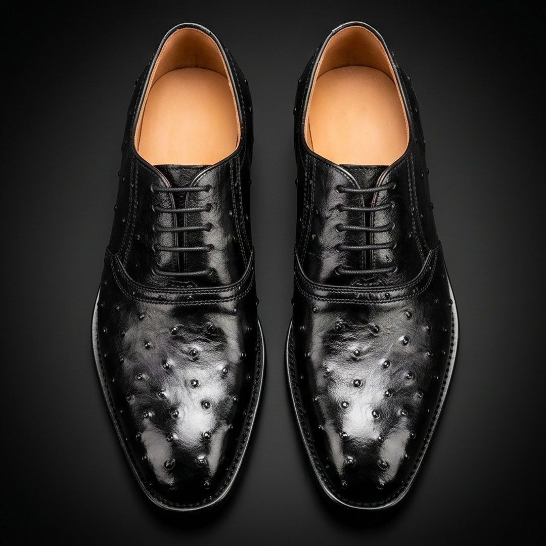 The Awl – Black Ostrich-Print Cap Toe Oxford | Leather Shoe