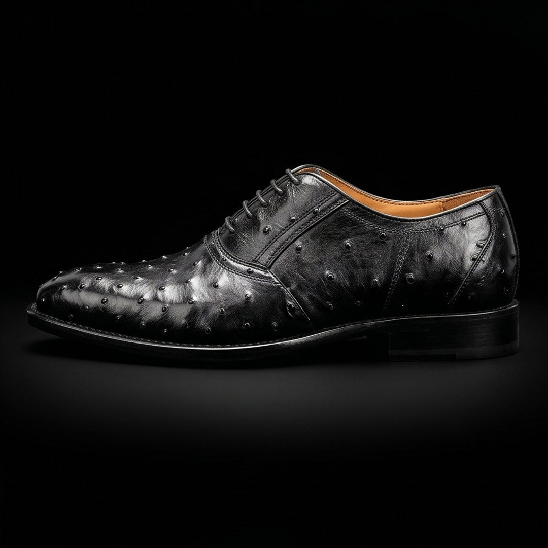 The Awl – Black Ostrich-Print Cap Toe Oxford | Leather Shoe