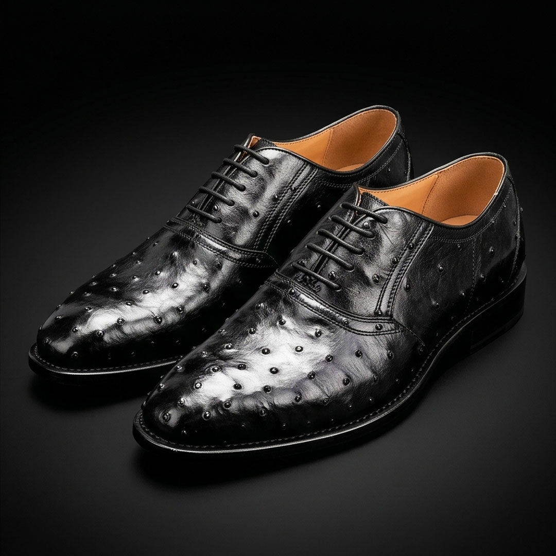 The Awl – Black Ostrich-Print Cap Toe Oxford | Leather Shoe