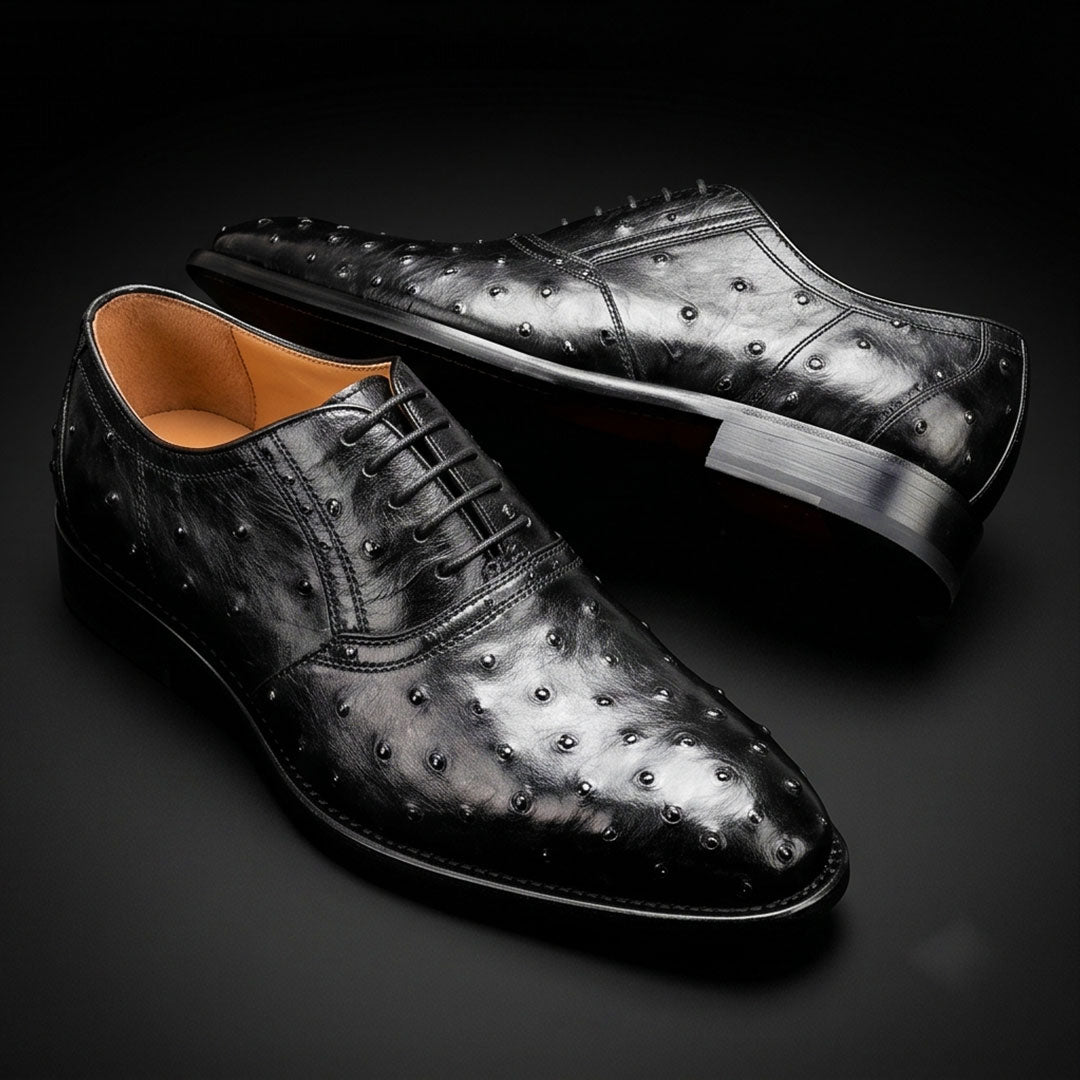 The Awl – Black Ostrich-Print Cap Toe Oxford | Leather Shoe
