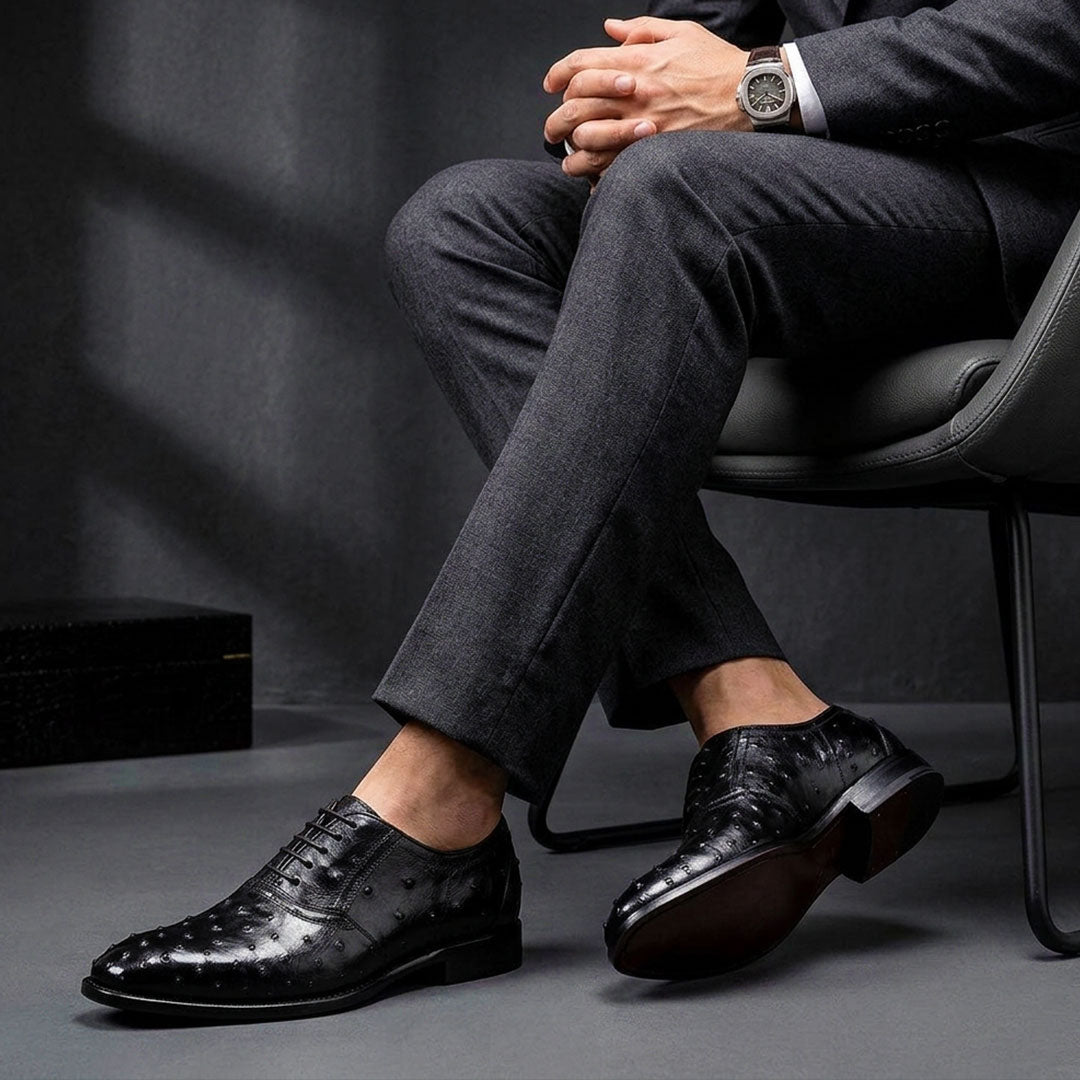 The Awl – Black Ostrich-Print Cap Toe Oxford | Leather Shoe