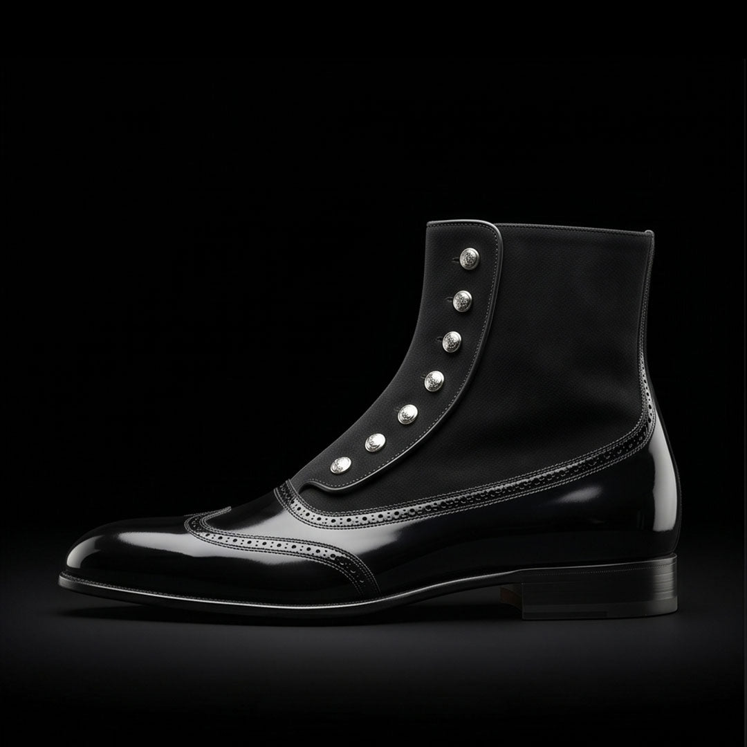 The Jerez – Black Patent Leather Button Ankle Boots | Leather Shoe