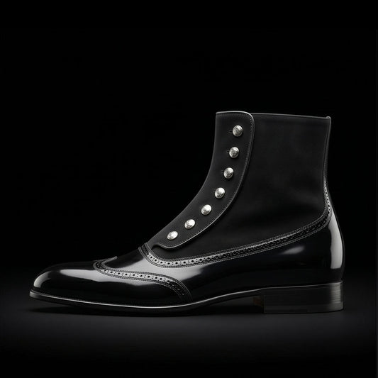 The Jerez – Black Patent Leather Button Ankle Boots | Leather Shoe