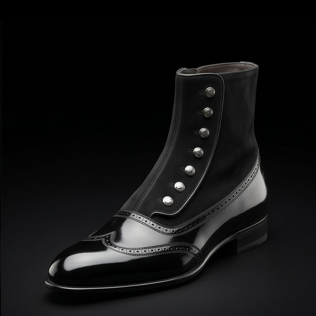 The Jerez – Black Patent Leather Button Ankle Boots | Leather Shoe