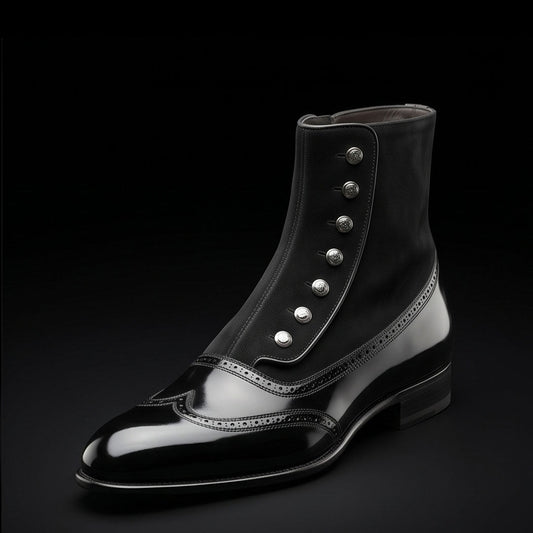 The Jerez – Black Patent Leather Button Ankle Boots | Leather Shoe