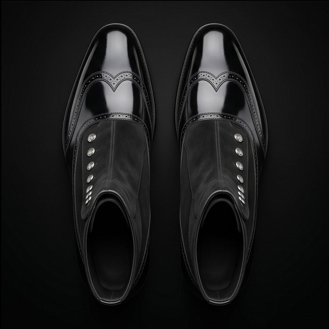 The Jerez – Black Patent Leather Button Ankle Boots | Leather Shoe