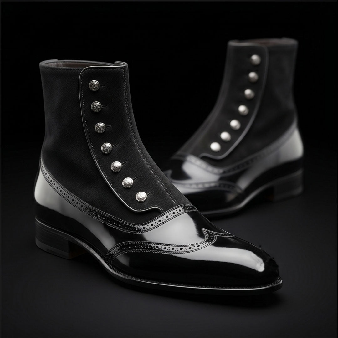 The Jerez – Black Patent Leather Button Ankle Boots | Leather Shoe