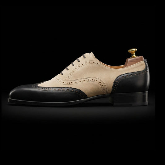 The Vegtan – Black & Beige Suede Wingtip Oxford | Leather Shoe