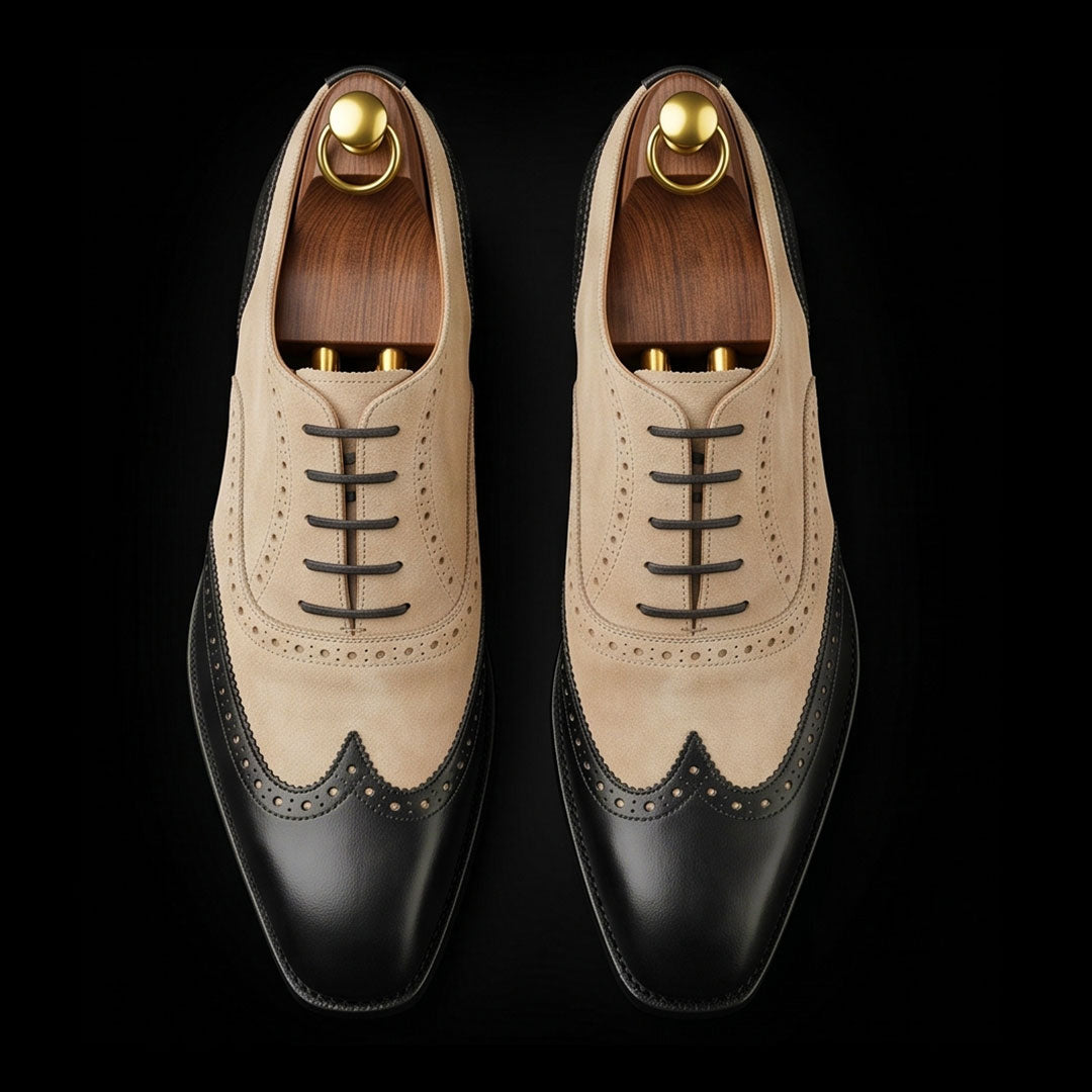 The Vegtan – Black & Beige Suede Wingtip Oxford | Leather Shoe