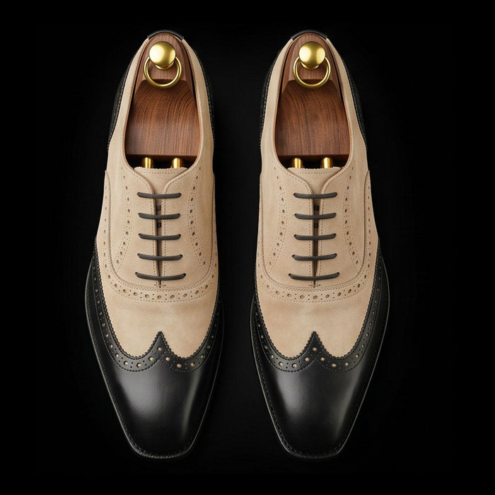 The Vegtan – Black & Beige Suede Wingtip Oxford | Leather Shoe