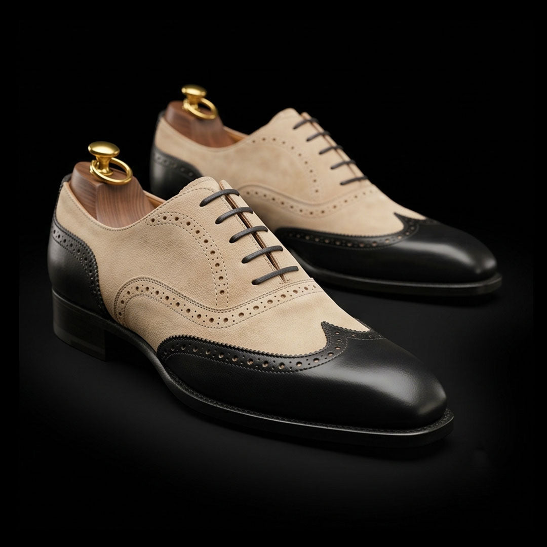 The Vegtan – Black & Beige Suede Wingtip Oxford | Leather Shoe