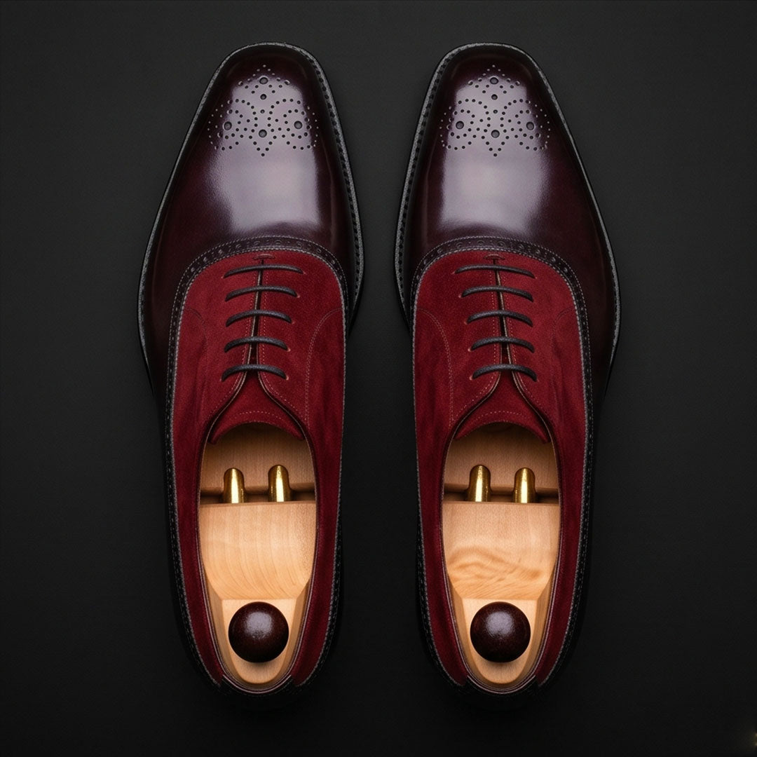 The Heritage – Black & Maroon Suede Oxford | Leather Shoe