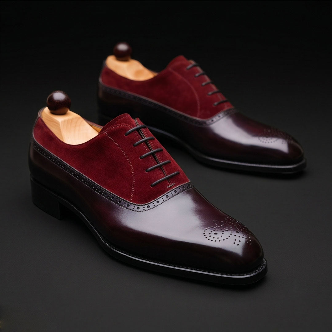 The Heritage – Black & Maroon Suede Oxford | Leather Shoe