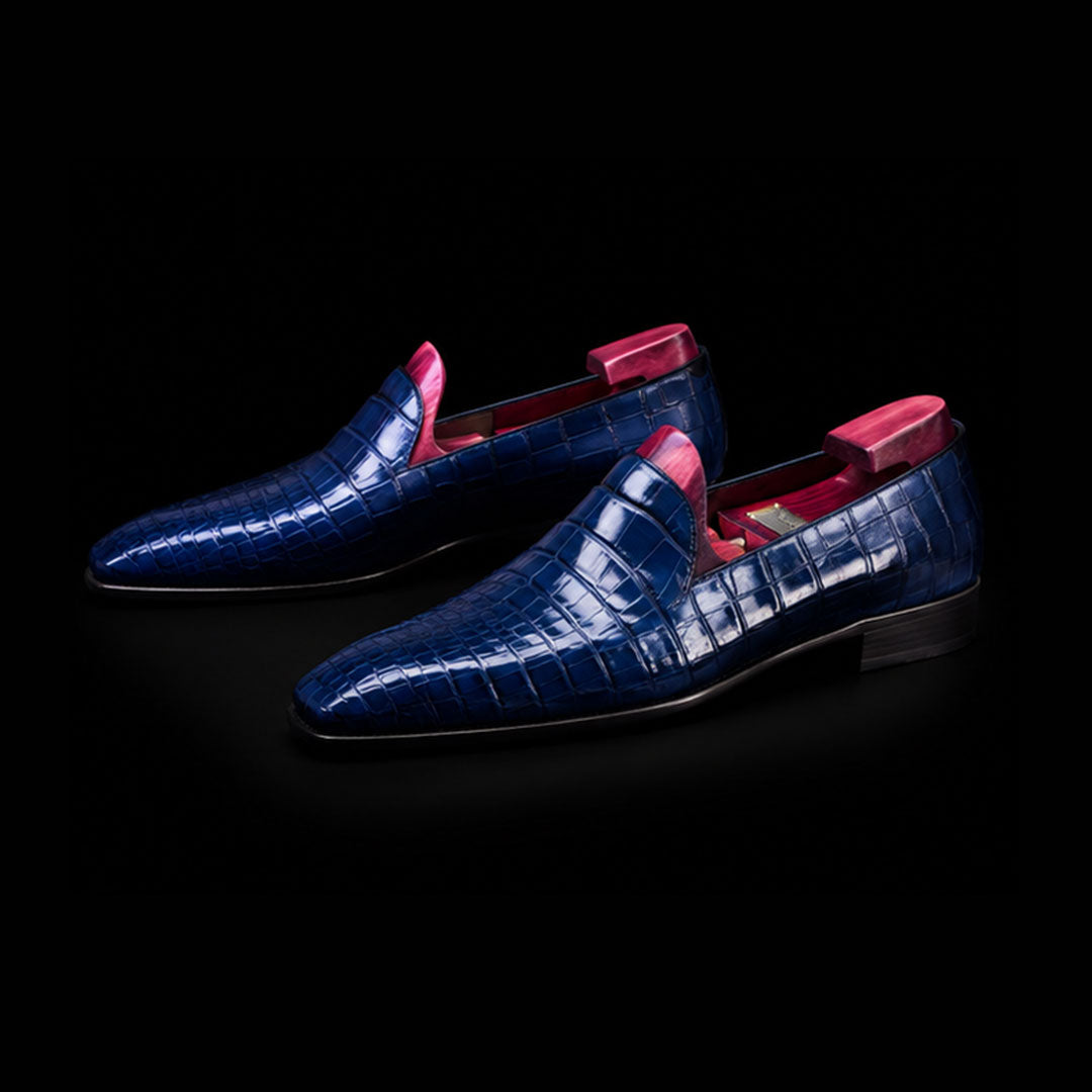 The Ubrique – Blue Alligator-Print Slip-On Loafer | Leather Shoe